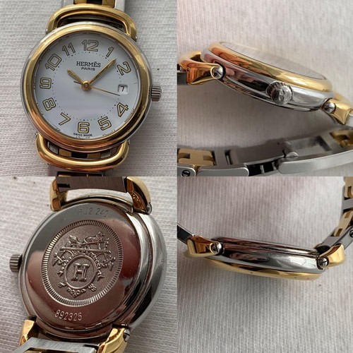 HERMES Pullman Ladies Used Watch Silver face white dial Quartz Excellent - Picture 2 of 3
