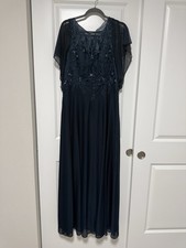 Azazie Dress Formal Gown Embroidered Maxi Wedding Evening Navy Blue Size 14