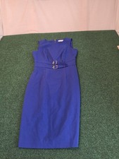 Calvin Klein Blue Sheath Knee Length Dress Buckle Accent Sleeveless See Measurem