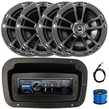 JVC Marine Bluetooth Receiver, 4x 6.5" 225W Chrome 2-Way Boat Speakers, Antenna
