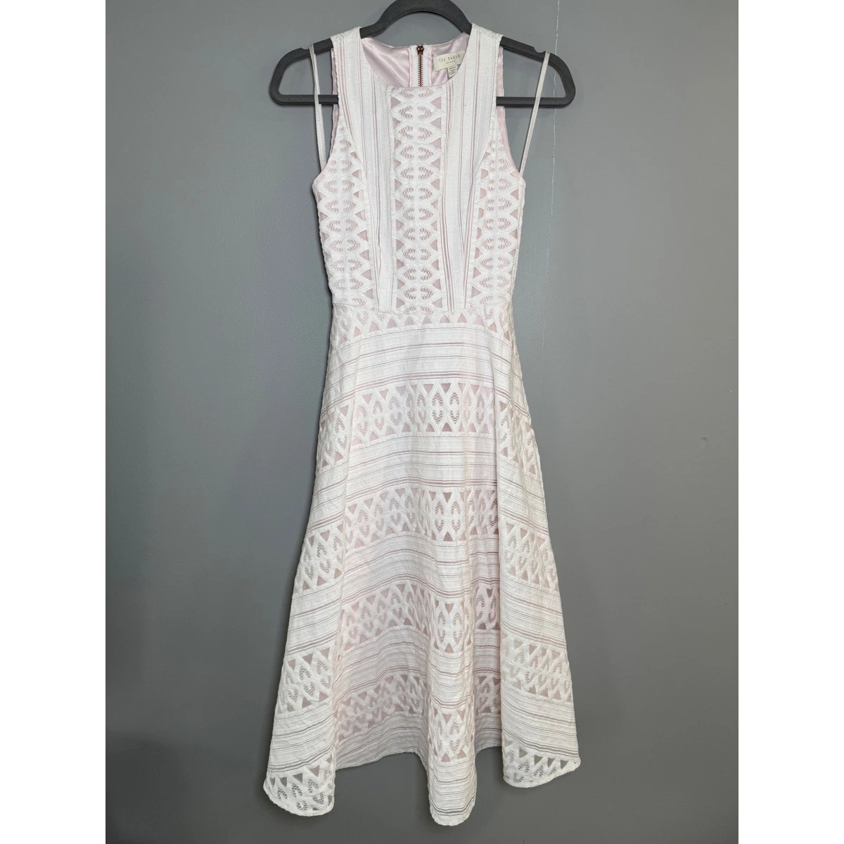 knee length dresses for ladies White | Sleeveless Lace Applique Midi Dress