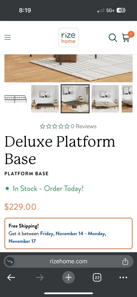 Queen-by Rise Home豪华平台床架 — 第 2/4 张图片