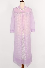Vintage 60s Purple Sheer Nylon  White Lace Nightgown and Peignoir Robe Set