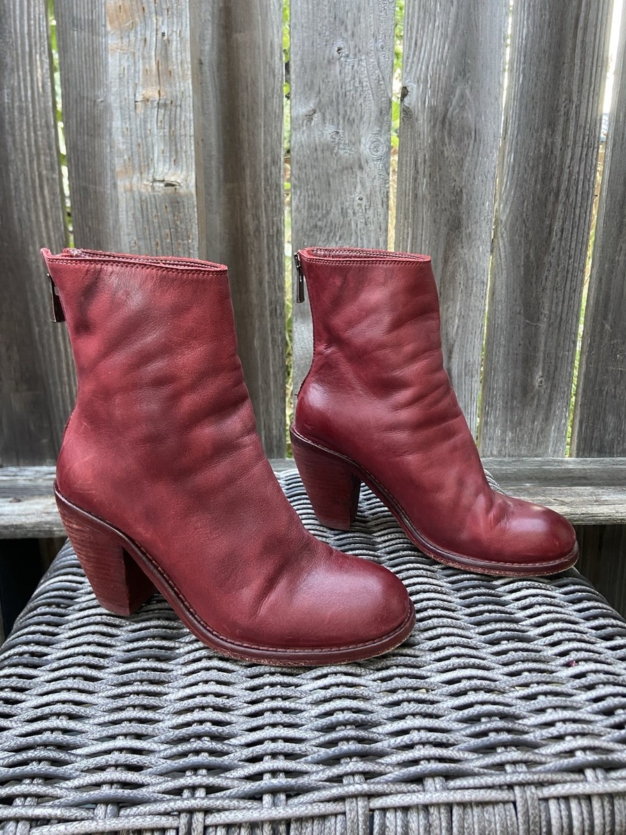 Guidi Burgundy Red Leather Back Zip High Heel Ankle Boots Sz 36 | eBay
