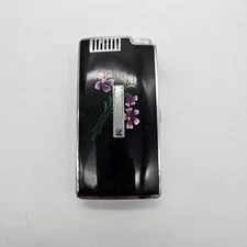 Vintage Ronson Pal Cigarette Case Lighter Black Floral Design