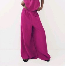 ZARA Women's Linen Blend Wide-Leg Pants Fuchsia Size XL NWT