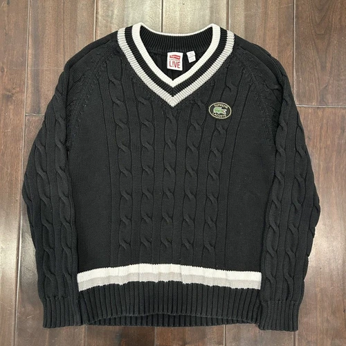 Pull de tennis Supreme x Lacoste Live cable knit col V