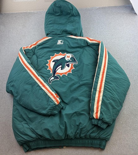 Vintage Miami Dolphins Jacket Mens XL Green NFL Football Starter Hooded 90s