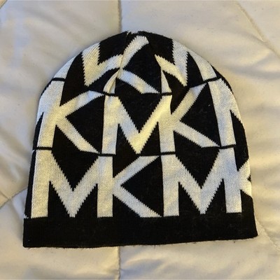 Michael Kors MK Logo Black & White Knit Beanie Hat One Size