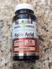 Amazing Formulas Folic Acid 5000 mcg 120 tablets exp: 09/2027