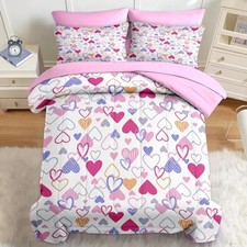 7 Pcs Comforter Set Size, Colorful Cute Heart Bedding Set for Full Heart 1
