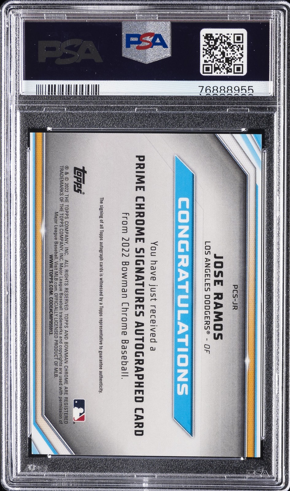 2022 BOWMAN CHROME PRIME CHROME SIGNATURES #PCSJR JOSE RAMOS 5/25 PSA 10 AUTO view 2