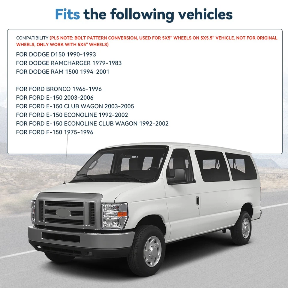 4 Pcs 1" 5x5.5 to 5x5 Wheel Adapters 1/2"x20 For Ford Dodge 5x139.7 to 5x127 - Image 3 of 4