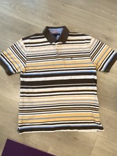 Tommy Hilfiger Polo VTG 90s Y2K Yellow Brown Striped 100 Cotton Men's Large