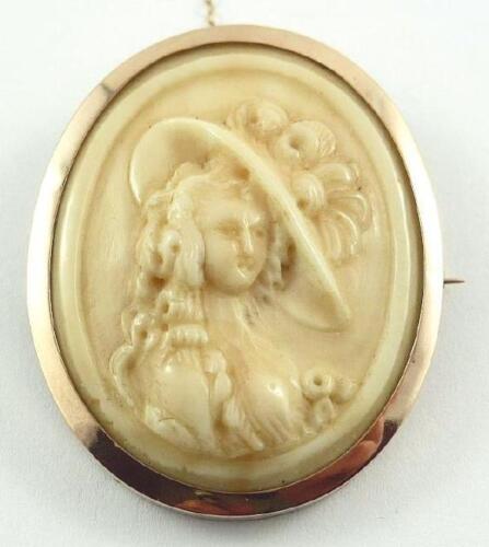 Vintage Celluloid / Composite Cameo Brooch Pin in a 9 ct Rose Gold Mount - Picture 3 of 5