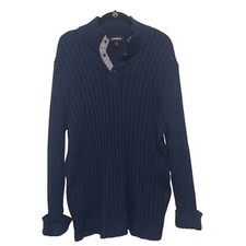 Express, Men's Ribbed Sweater Long Sleeve Dress Shirt, L, Blue