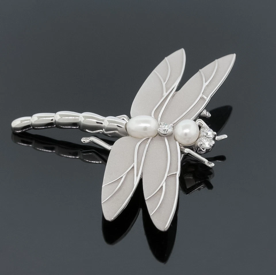 Broche/Pin Tiffany & Co. Diamante y Perla Blanca Libélula Oro Blanco 18K Foto 4 de 4