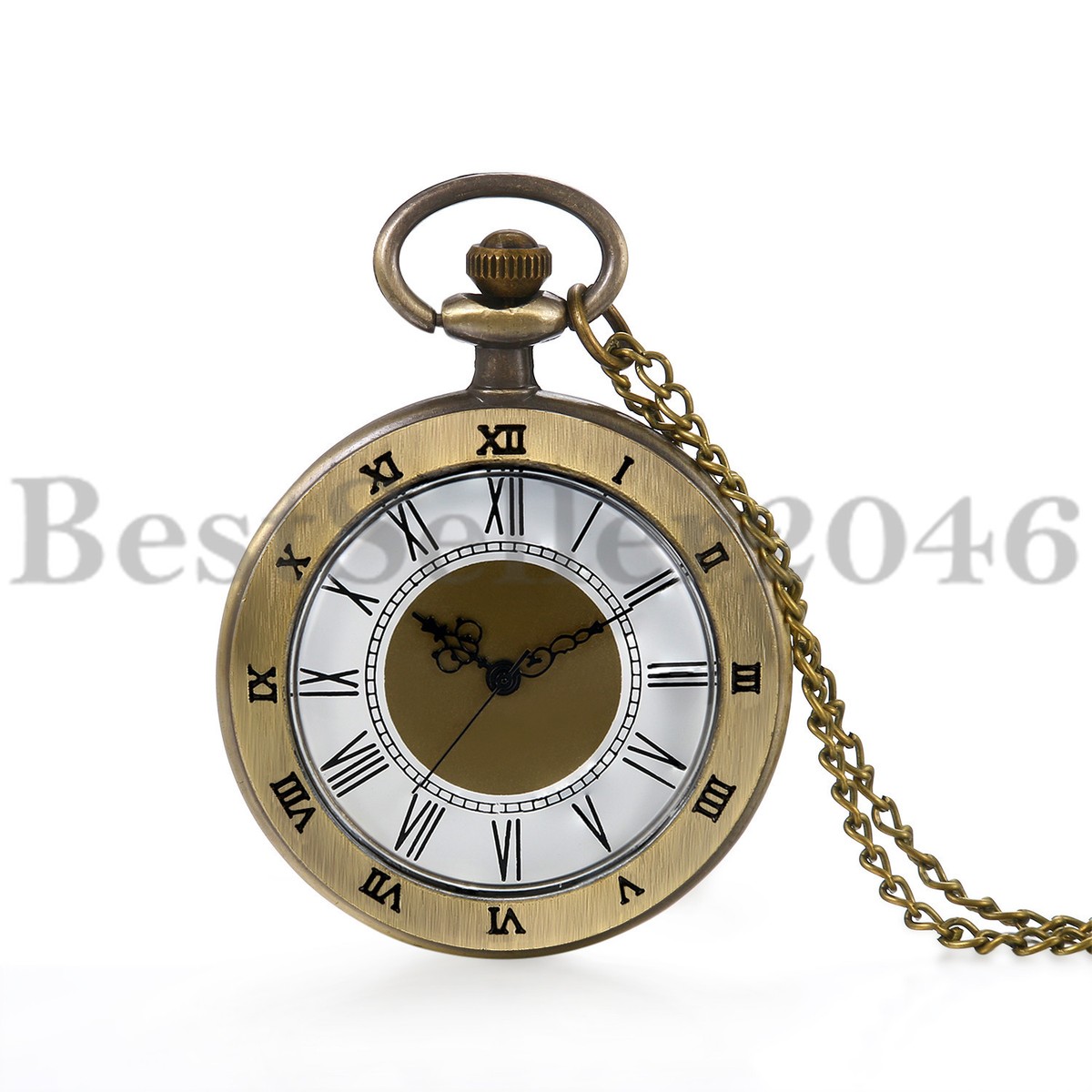 Vintage Men Women Roman Numerals Scale Quartz Open Face Pocket - Main Image