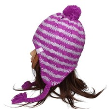Columbia Youth Girls Knit Beanie Hat Fleece Lined Pom Poms Ear Flaps Size M