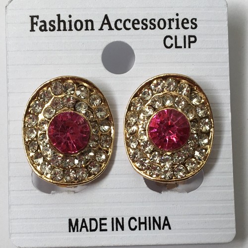 Pendientes con clip de estrás ondulado en forma ovalada tono dorado ELIGES rojo rosa - Imagen 4 de 5