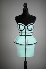 Nasty Gal mint color block peplum dress heart neck US 6 8 S M