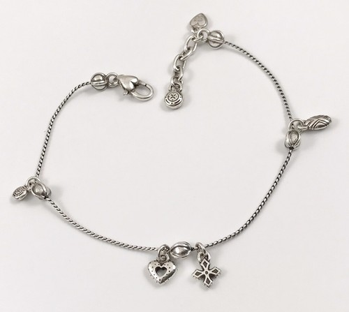 Brighton Silver Cross Heart Charm Anklet Ankle Bracelet. #992