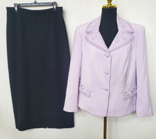 John Meyer/Le Suit Mismatch Womens Lilac Embroidered/Black 2PC Skirt Suit S 14W