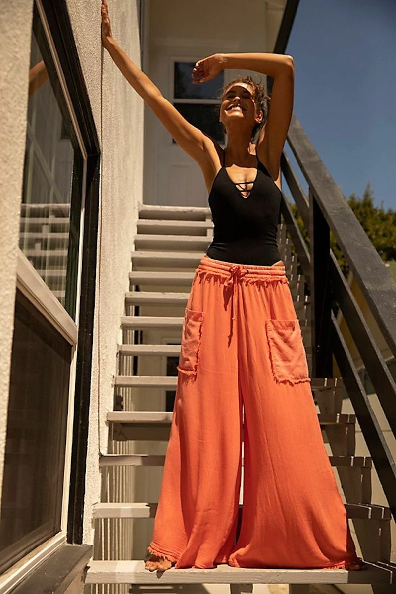 Free People Movement Sure Thing Wide Leg Palazzo High Waist Pants Orange  Size XS