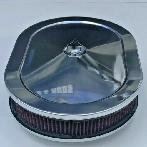 Limpiador de Aire Cromo ACERO Ovalado 12" FILTRO LAVABLE ROJO Chevy 283 327 350 383 Nuevo - Imagen 4 de 8