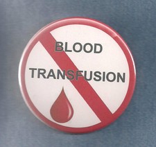 NO BLOOD TRANSFUSION - vest button w/pin back