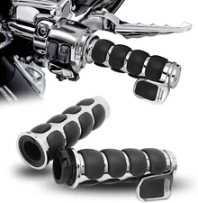 1'' Chrome Motorcycle Hand Grips Non-Slip Rubber For Harley Honda Yamaha Kawasak