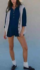 Free People Checkin' In Mini Dress Navy Button Collared Neck Free-est M NEW