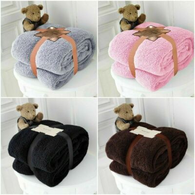 TEDDYBÄR FLEECE ÜBERWURF BETT GROSSE TAGESDECKE WEICH KUSCHELIG WARM SOFA DECKE