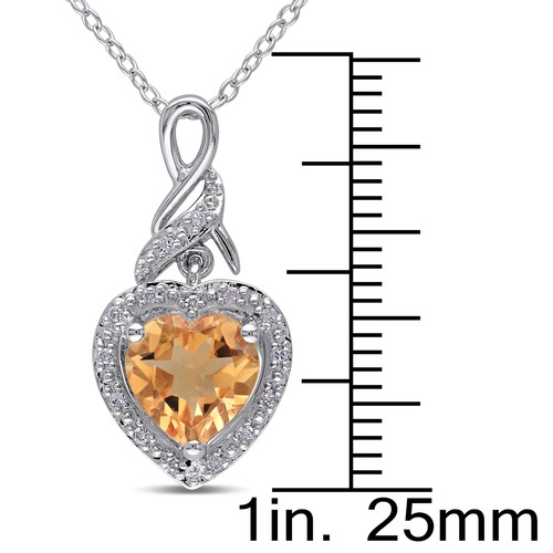 Amour Sterling Silver Citrine and Diamond Heart Twist Pendant, 18" - 第 2/5 張圖片