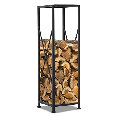 Large Black Firewood Log Rack Storage Holder Metal Shelf Stand Tall Steel -110cm - Image 1 of 4