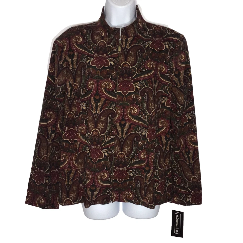 Elementz Jacket Womens Size XL Multicolor Paisley Floral Print Full Zip NEW - Image 2 of 4