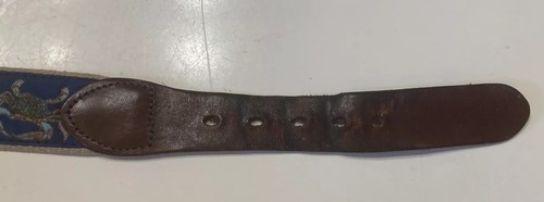 Leather Man Ribbon Canvas Leather Tab Belt Brass Buckle Crabs Blue Tan Size 38 - Picture 6 of 11