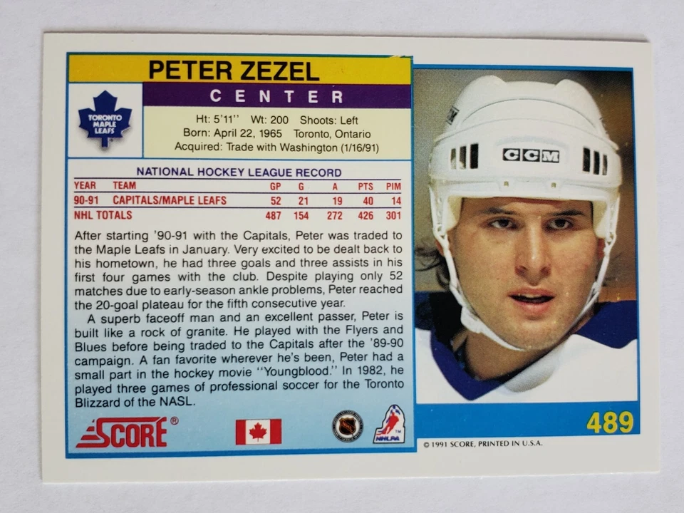 PETER ZEZEL HAND SIGNED AUTOGRAPHED NHL HOCKEY CARD SCORE #489 MAPLE LEAFS - Image 4 of 4