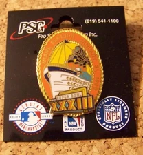 SB Super Bowl XXXIII 33 logo cruise ship lapel pin NFL Broncos Falcons AIBM