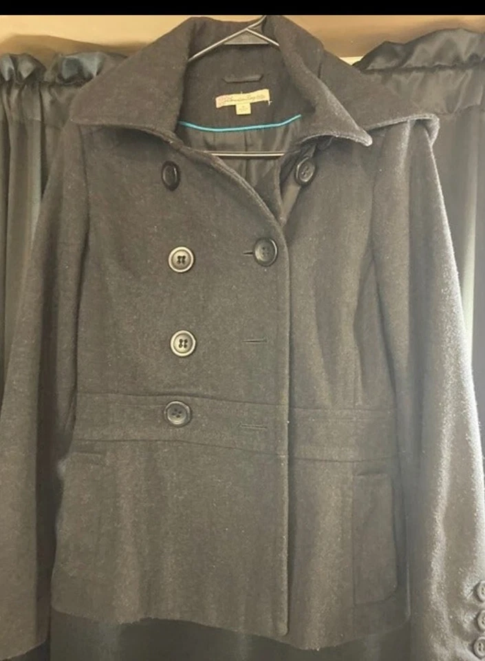 Abrigo de guisante negro vintage American Rag Cie para dama con capucha - mediano Foto 2 de 4