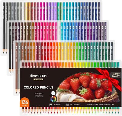 136 Coloured Pencils , Soft Core Colouring Pencils Set for Adult Colouring Books