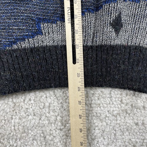 Vintage Sweater Mens Medium Grandpa Geometric Cosby Pullover Mountain Blue Black - Picture 6 of 7