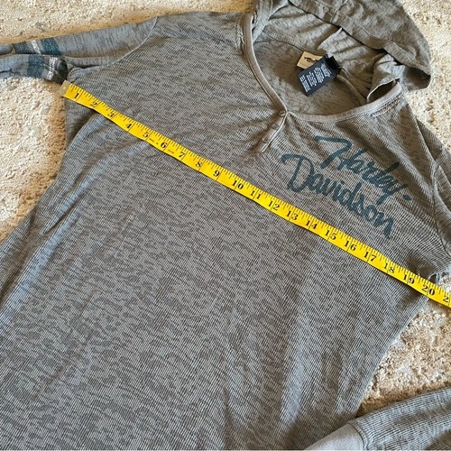 Harley Davidson Hoodie Gray Textured Ribbed Graphic Print Button Neck: 1W 16-18 - Picture 2 of 8