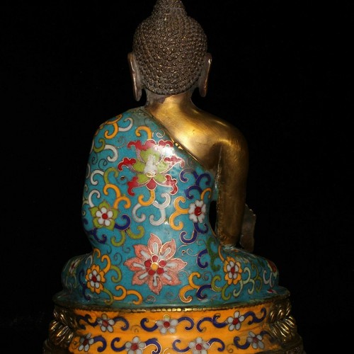 9" Exquisita estatua de Buda Cloisonne Sakyamuni antigua china de bronce dorado - Imagen 7 de 9