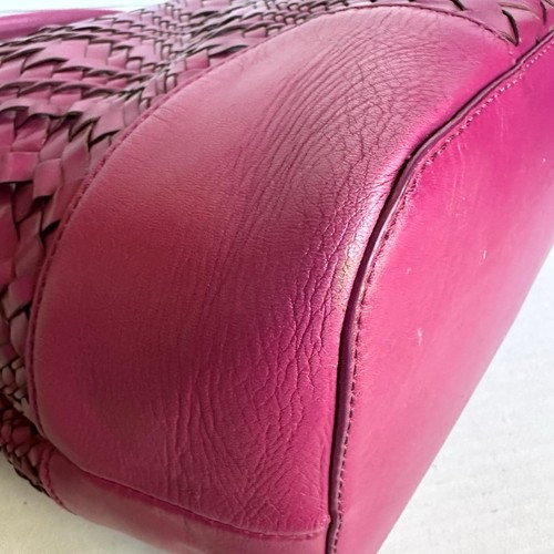Cole Haan Magenta Woven Leather Tote Bag Purse Pink Shoulder Basket Weave Large - Picture 6 of 22
