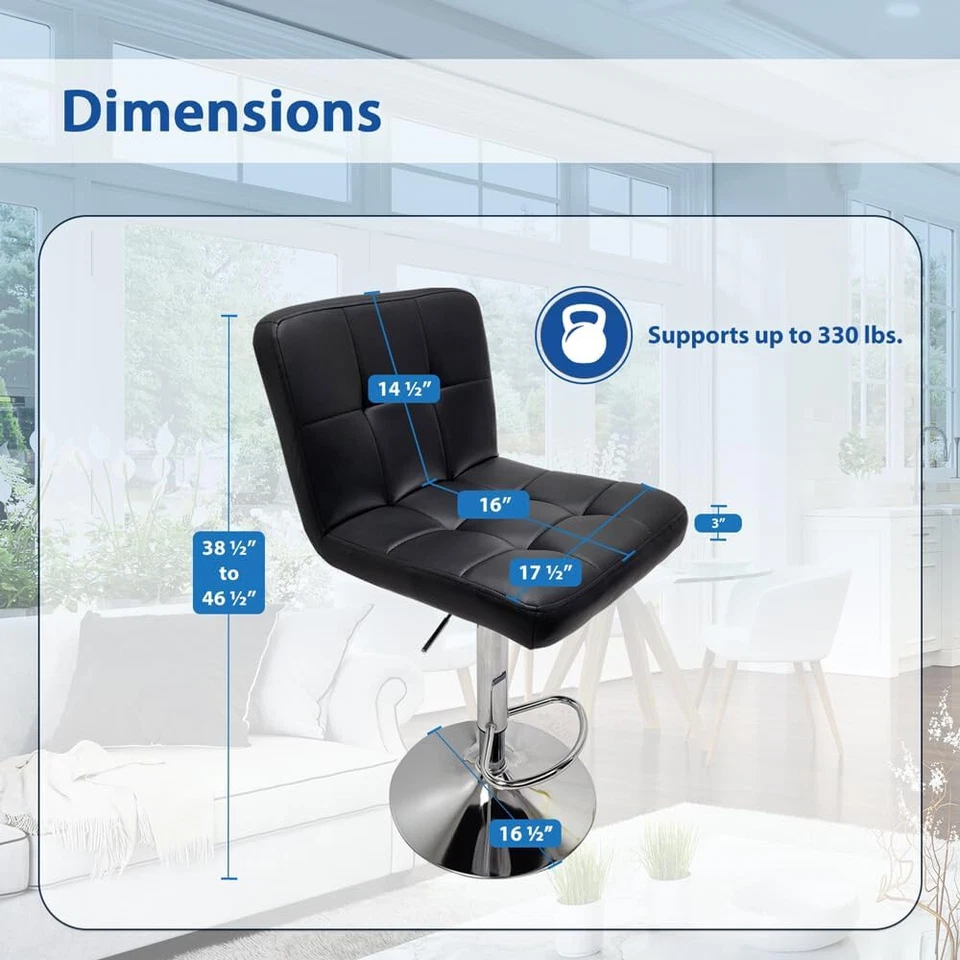 Set of 2 Adjustable Swivel Bar Stools - Modern PU Leather Dining Chairs - Image 3 of 4