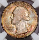 1954S WASHINGTON QTR /NATURAL TONED & NICE LUSTER BOTH SIDES/HIGH GRADE/NGC MS66