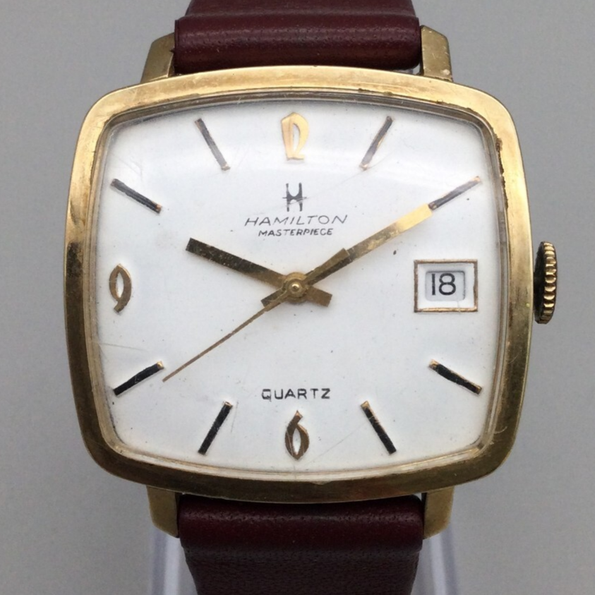 Vtg Hamilton Masterpiece Watch Men 33mm 10K Gold Filled Leather