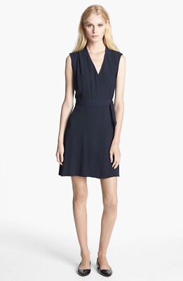 Theory Crepe Wool Blend Navy Blue Wrap Dress Size 2