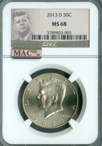 2013 D KENNEDY LOGO HALF DOLLAR NGC MS68 PQ 2ND FINEST GRADE MAC SPOTLESS .